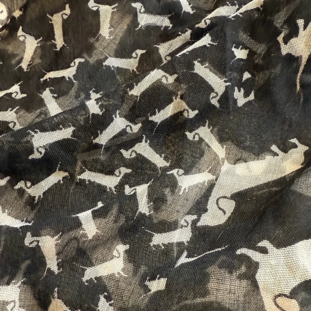Daschound Print Scarf Long Black White